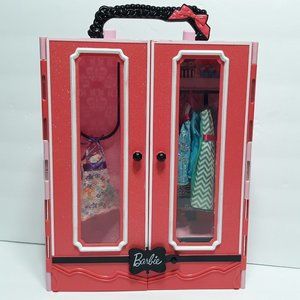 Mattel 2013 Barbie Wardrobe Closet Storage Case Pink Black Handle Furniture.